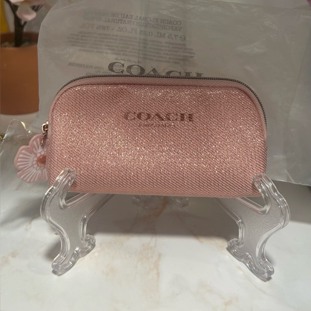 🍒Coach Fragrance Pink Glitter Pouch w/ Tea Rose Zipper Pull (Not Gwp Plz Read)